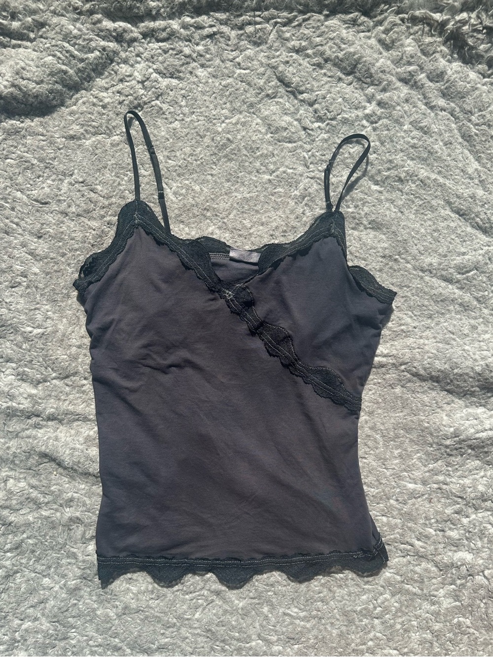 Express Vintage Black Lace-Trim Camisole Tank With Built in Bra